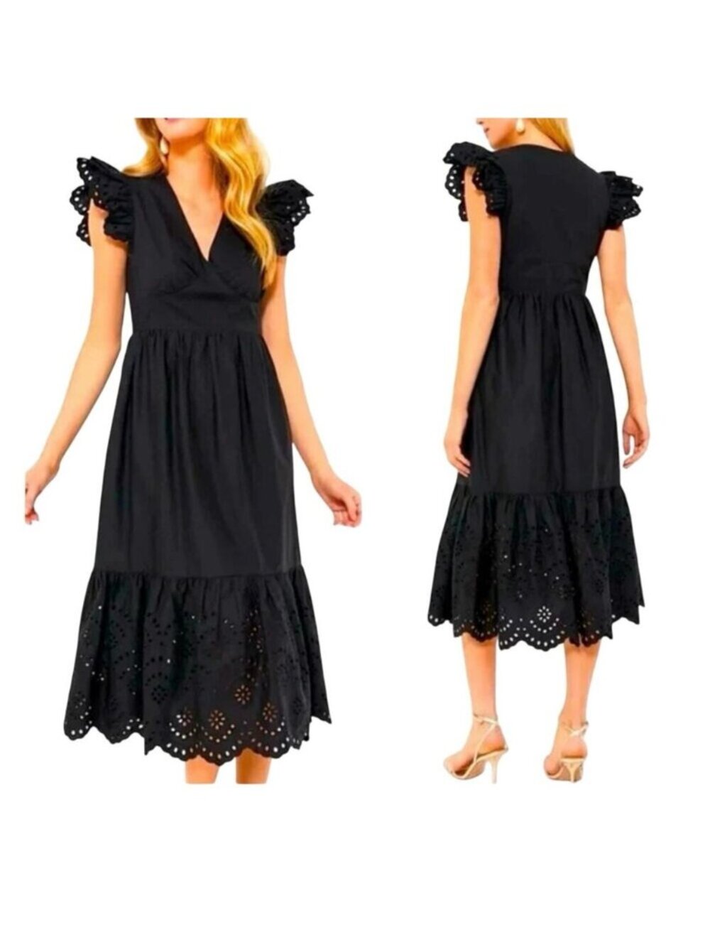 Tuckernuck Hyacinth House Marshall Black Eyelet Scallop Lace Midi Dress XXS